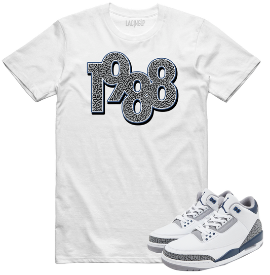 Jordan 3 white navy cement 1988 white tee-Lacing Up