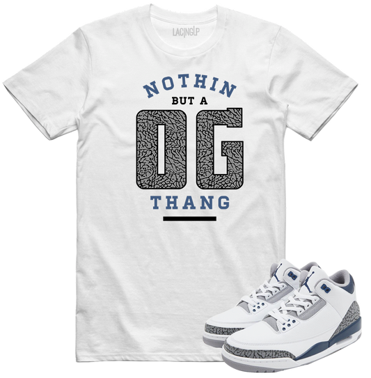 Jordan 3 white navy cement OG white tee-Lacing Up