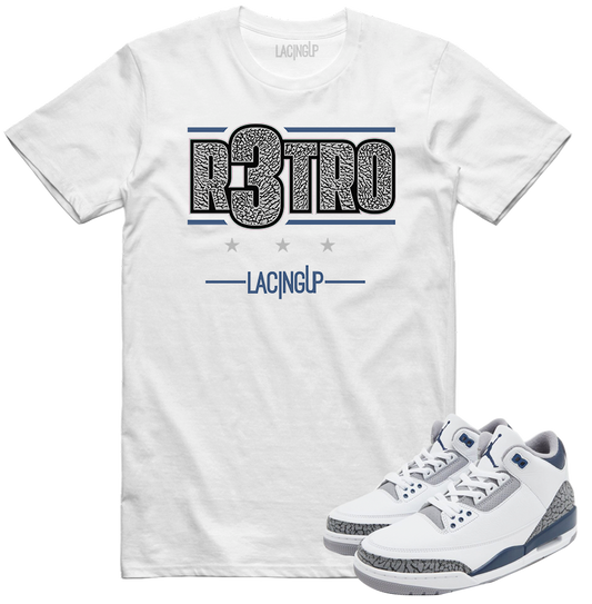 Jordan 3 white navy cement R3TRO white tee-Lacing Up