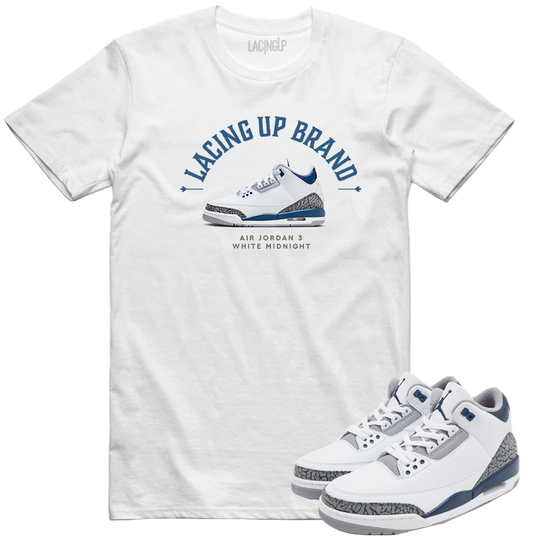 Jordan 3 white navy cement lacing up brand white tee-Lacing Up