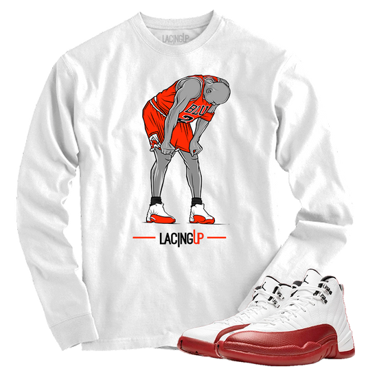 Jordan 12 Cherry flu game white long sleeve tee-Lacing Up