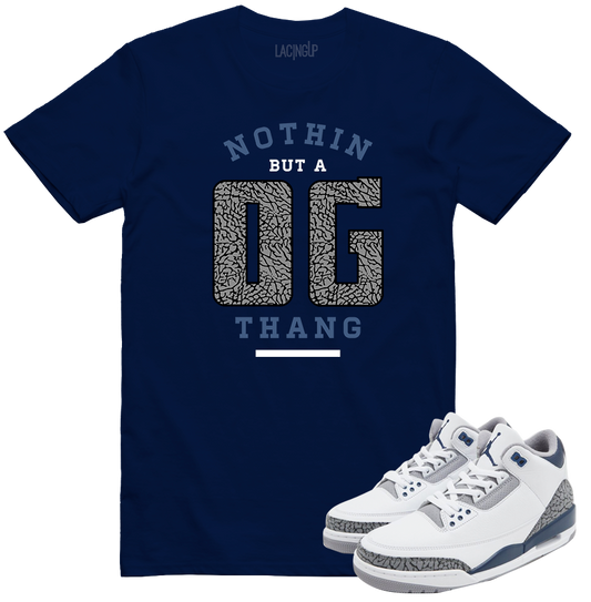 Jordan 3 white navy cement OG navy tee-Lacing Up
