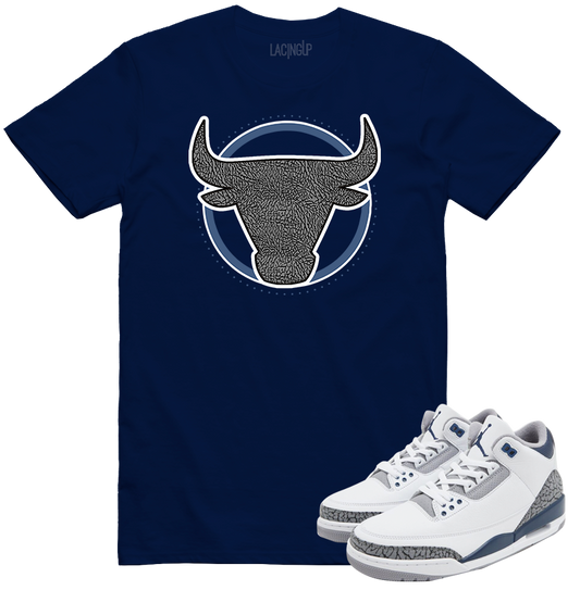 Jordan 3 white navy cement bull navy tee-Lacing Up