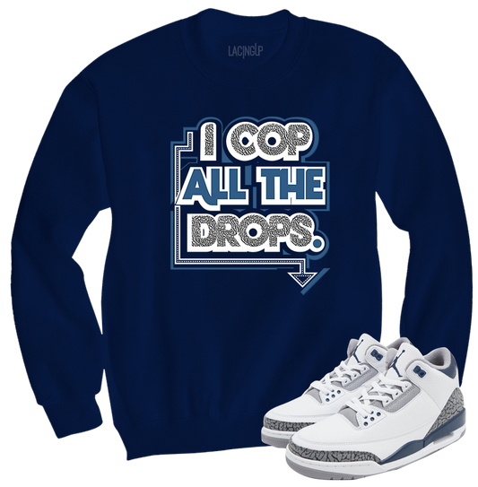 Jordan 3 white navy cement navy crewneck sweater-Lacing Up