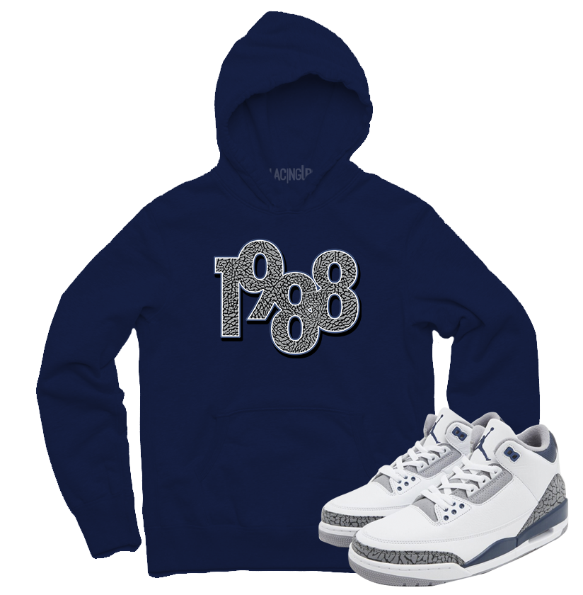 Jordan 3 white navy cement 1988 navy hoodie-Lacing Up