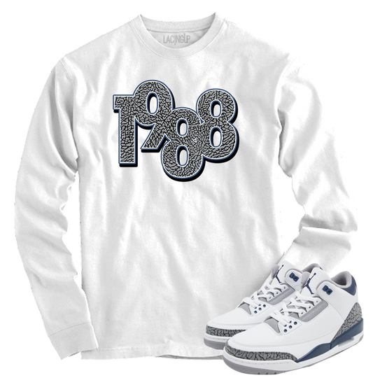 Jordan 3 white navy cement 1988 white long sleeve tee-Lacing Up