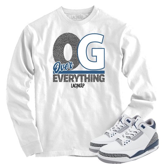 Jordan 3 white navy cement Og over everything white long sleeve tee-Lacing Up