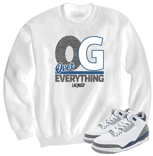 Jordan 3 white navy cement navy Og over everything crewneck sweater-Lacing Up