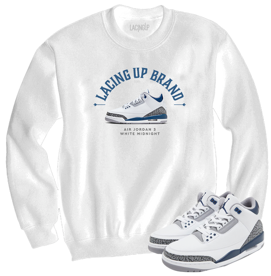 Jordan 3 white navy cement navy Lacing Up brand crewneck sweater-Lacing Up