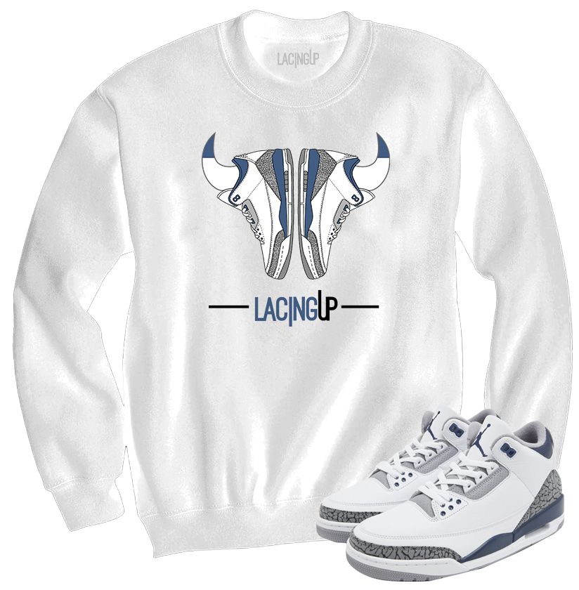 Jordan 3 white navy cement horns crewneck sweater-Lacing Up