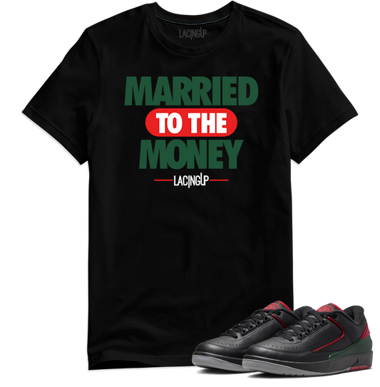 Jordan 2 low Christmas Money black tee-Lacing Up