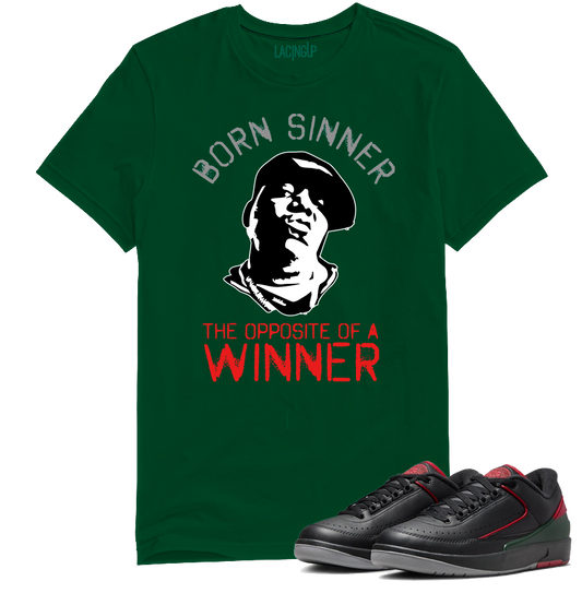 Jordan 2 low money Born Sinner green tee-Lacing Up