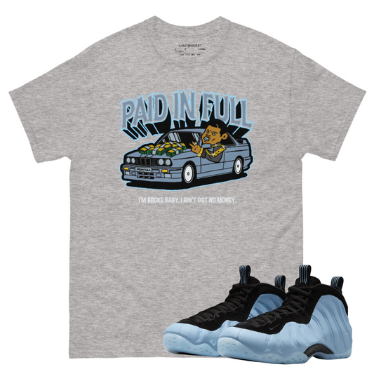 Air foamposite one psychic paid in full sports grey tee