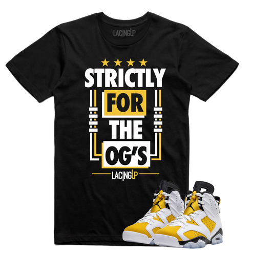 Jordan 6 Yellow Ochre OG's black tee-Lacing Up