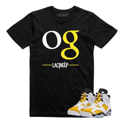 Jordan 6 Yellow Ochre OG black tee-Lacing Up