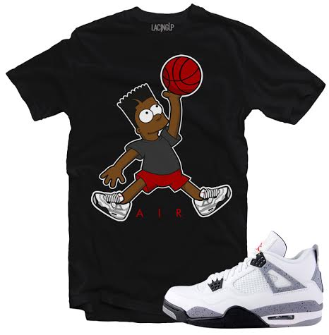 Jordan 4 white cement b-art black tee