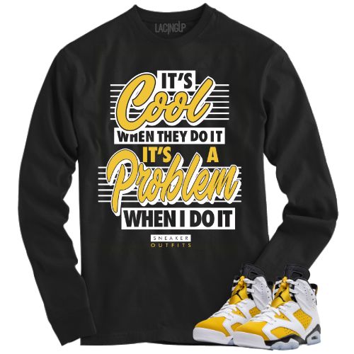 Jordan 6 Yellow Ochre problem black long sleeve tee-Lacing Up