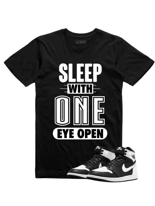 Jordan 1 Reverse Panda Sleep black tee-Lacing Up