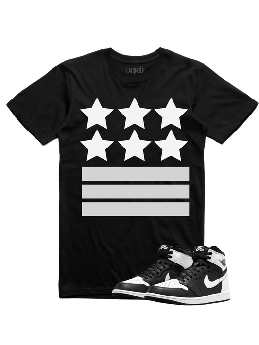 Jordan 1 Reverse Panda Militant black tee-Lacing Up