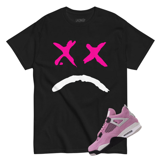 Jordan 4 Orchid sad face black tee