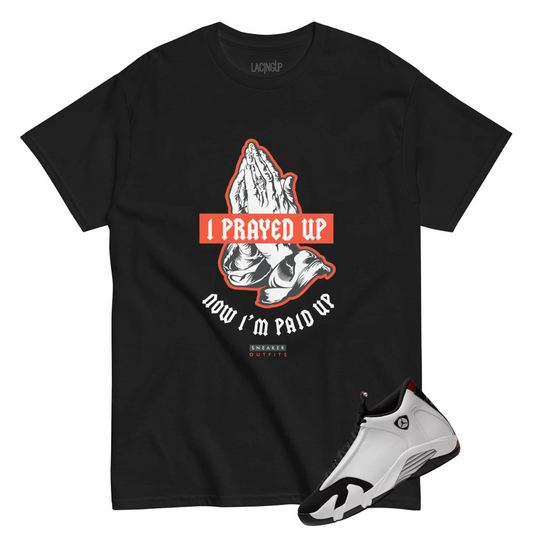 Jordan 14 Black toe prayed up black tee