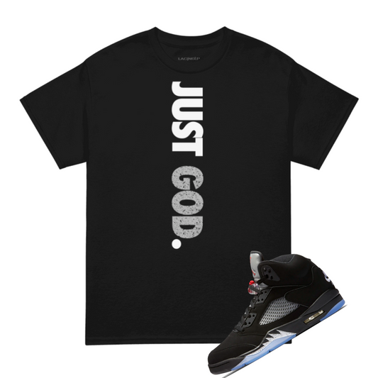 Jordan 5 Metallic Just god black tee