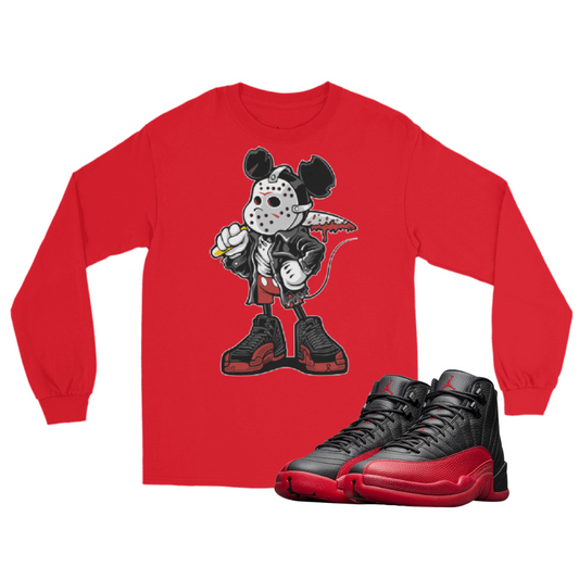 Jordan 12 Flu Game Mickey Mask Red Long Sleeve Shirt
