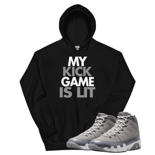 Jordan 9 Cool Grey kick game black hoodie