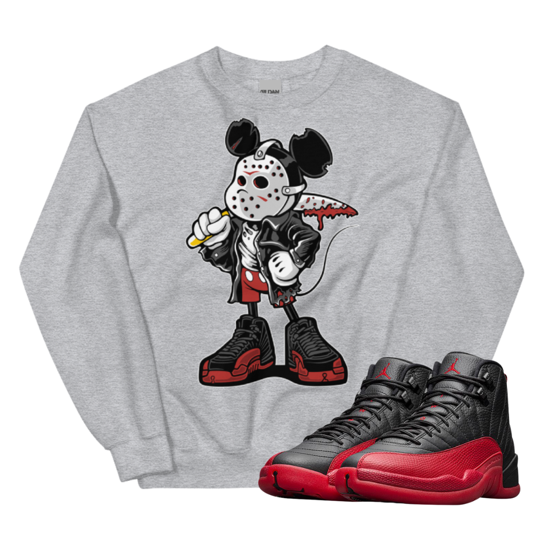 Jordan 12 Flu Game Mickey Mask Grey Crewneck Sweater