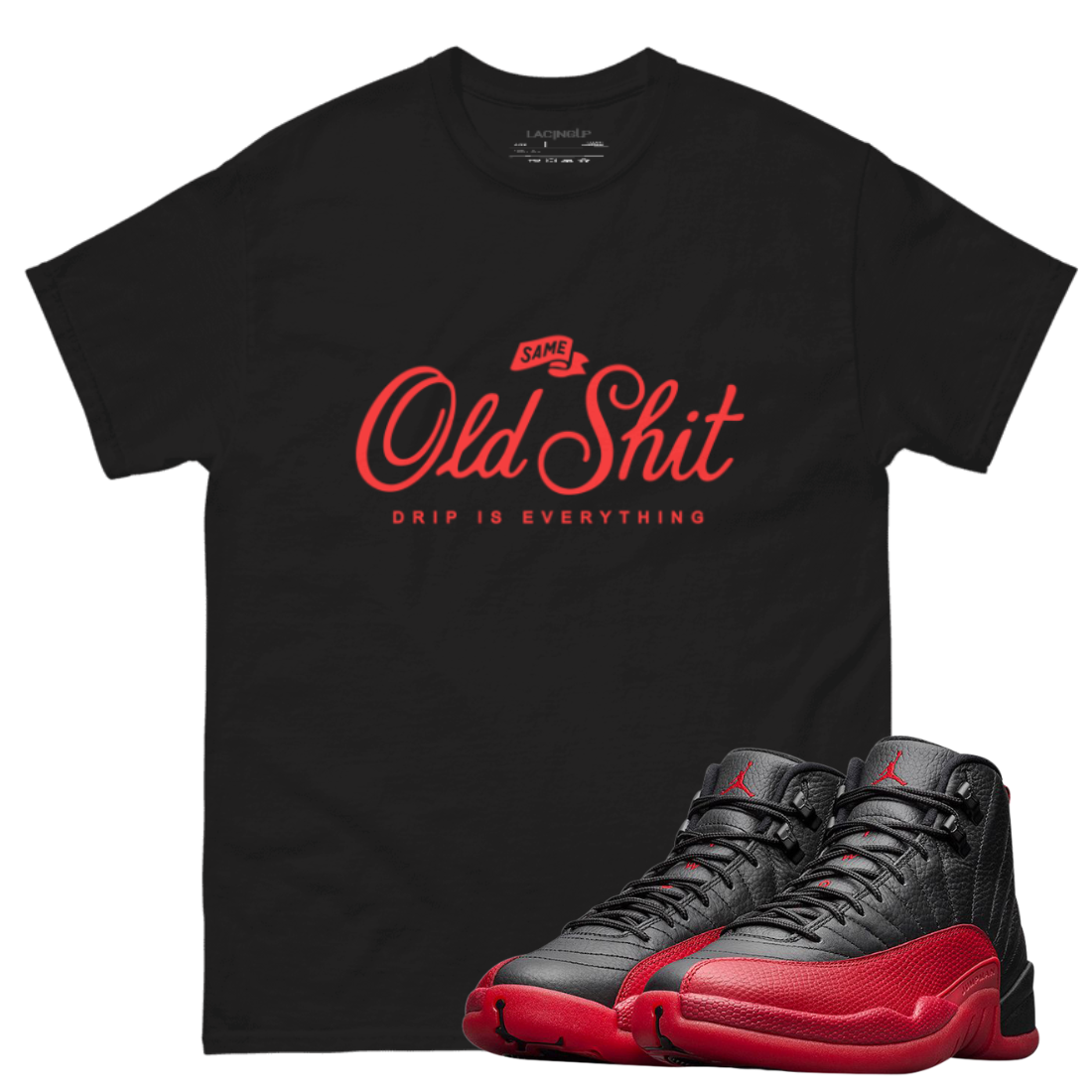 Old Vibe Black Tee for Jordan 12 Flu Game Sneaker Fit