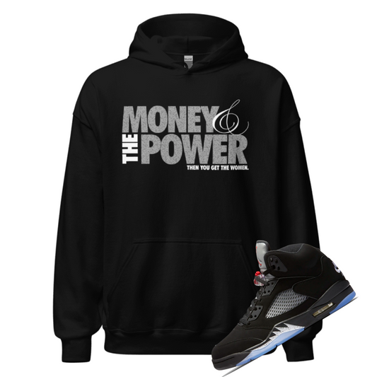 Jordan 5 Metallic Money and Power black hoodie