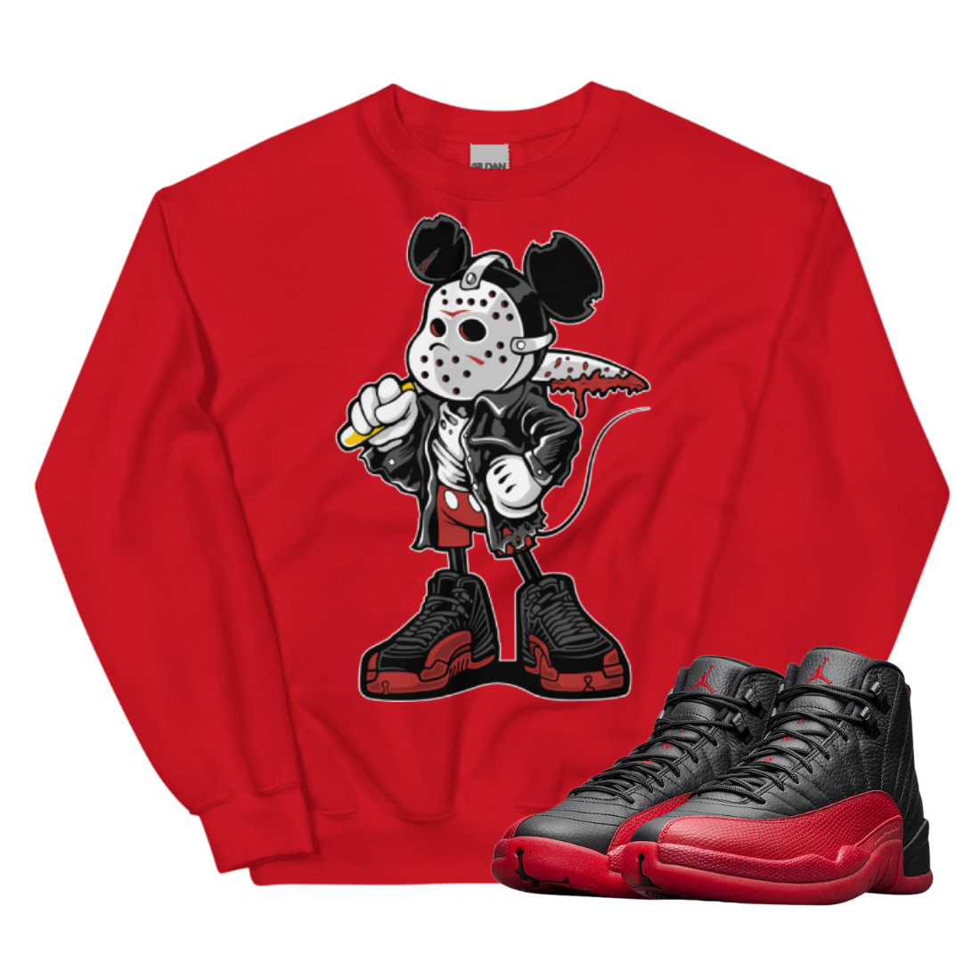 Jordan 12 Flu Game Mickey Mask Red Graphic Sweater