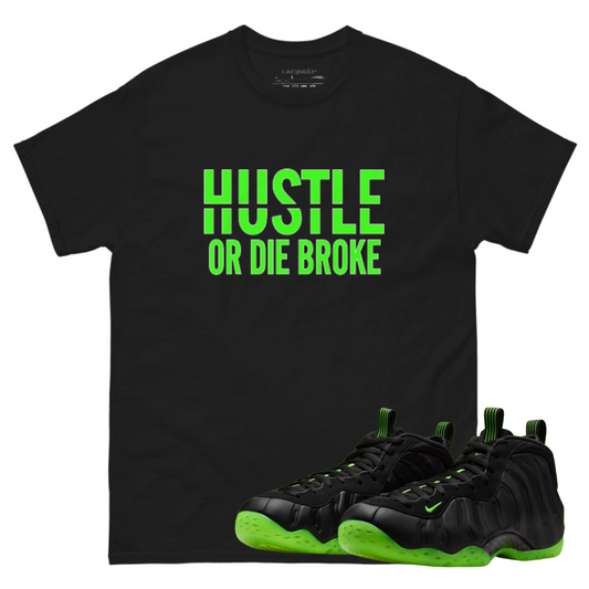 Air Foamposite One Black volt hustle black tee