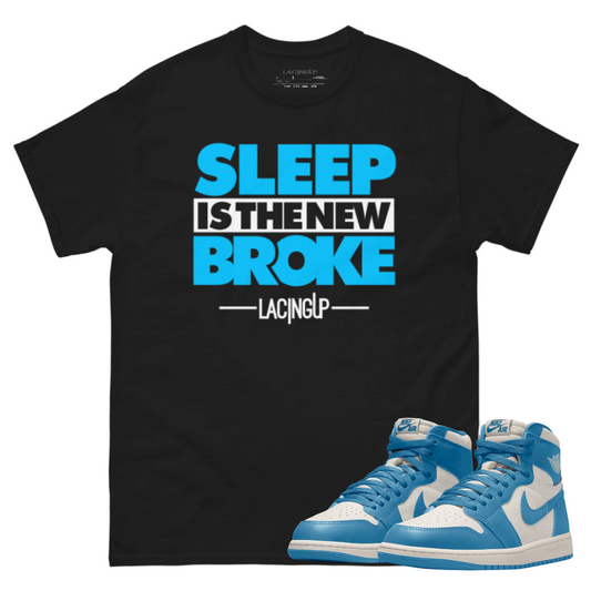 Jordan 1 UNC OG reimagined broke black t-shirt
