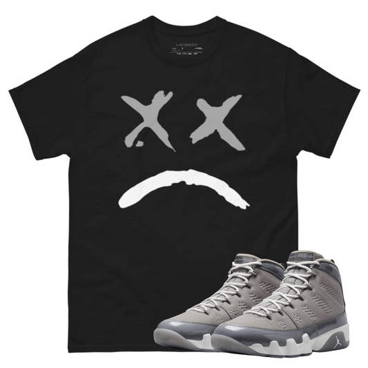 Jordan 9 Cool Grey sad face black t-shirt