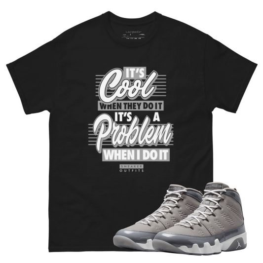Jordan 9 Cool Grey problem black t-shirt