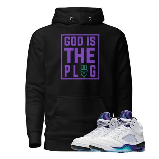 Jordan 5 Grape plug black hoodie
