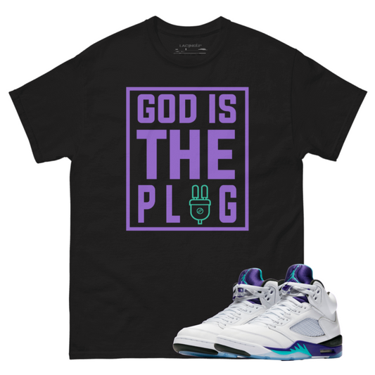 Jordan 5 Grape plug black t-shirt