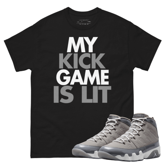 Jordan 9 Cool Grey lit black t-shirt