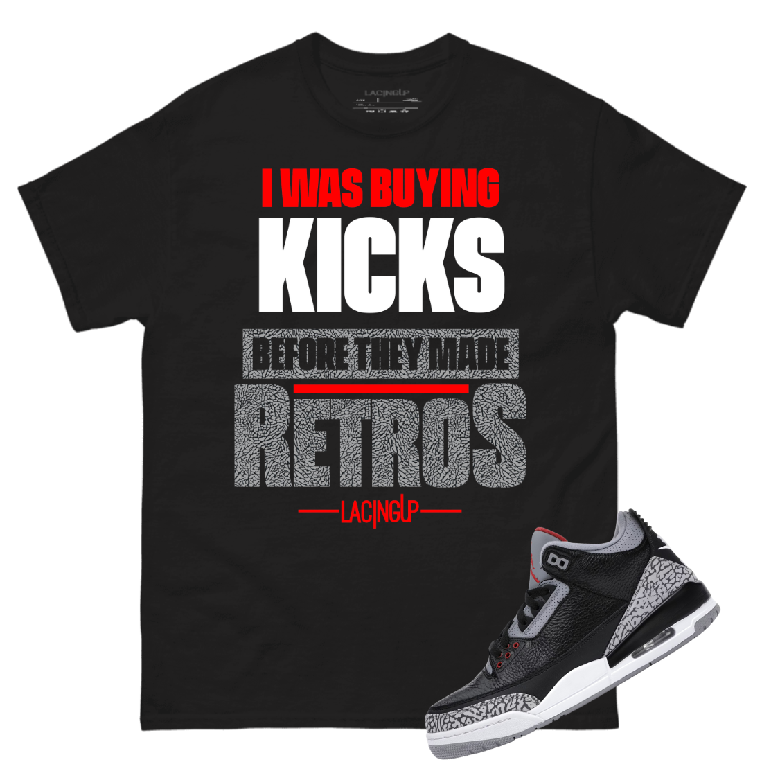 Jordan 3 Black Cement b4 retros black tee