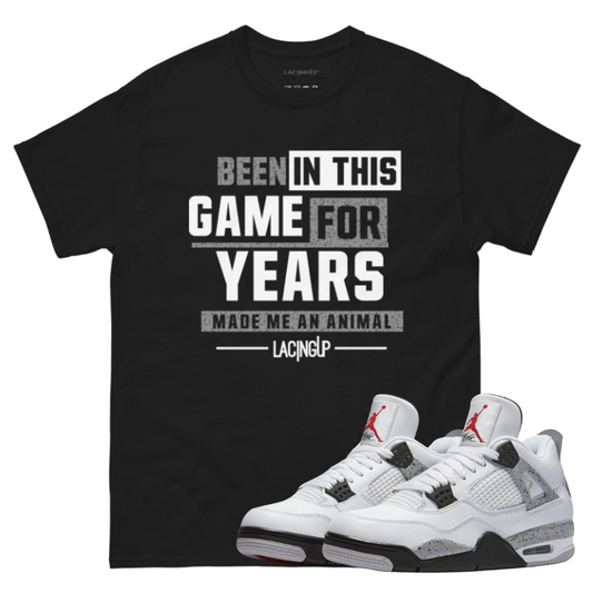 jordan 4 white cement animal black tee