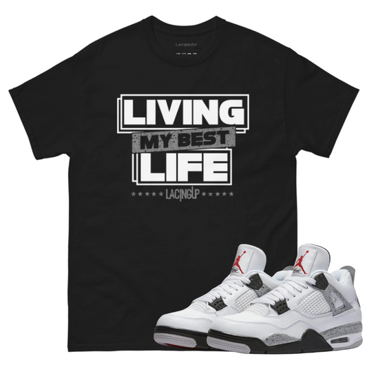 jordan 4 white cement best life black tee