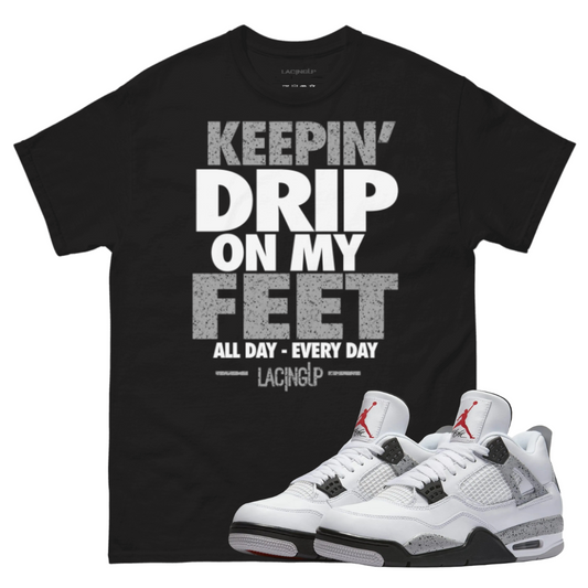 jordan 4 white cement drip black tee