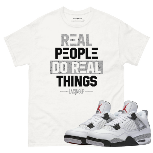 jordan 4 white cement real people white tee