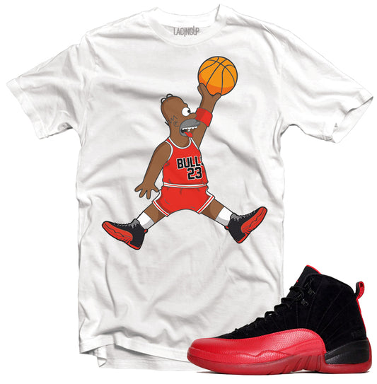 Jordan 12 Flu Game Homer White T-Shirt for Sneakerheads