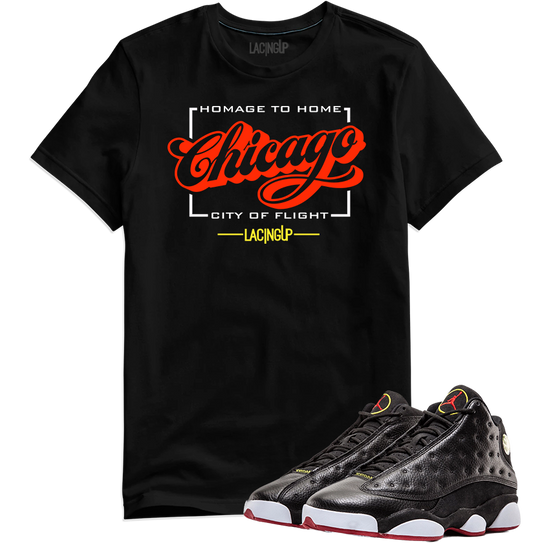 Jordan 13 playoffs Chicago black tee-Lacing Up