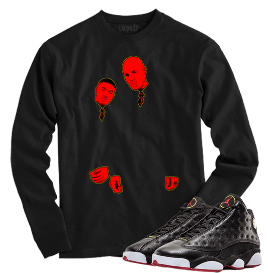 Jordan 13 playoffs belly black long sleeve tee-Lacing Up