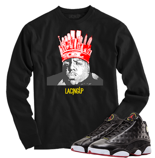 Jordan 13 playoffs N.Y.C Big black long sleeve tee-Lacing Up