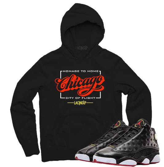 Jordan 13 playoffs Chicago black hoodie-Lacing Up