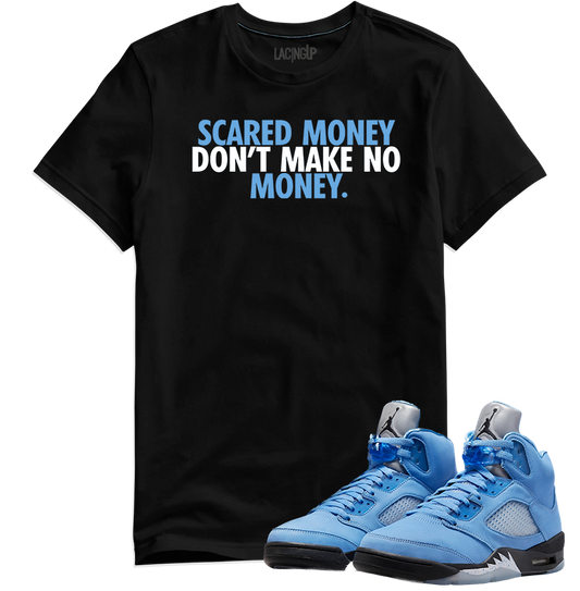 Jordan 5 unc scared money black tee-Lacing Up